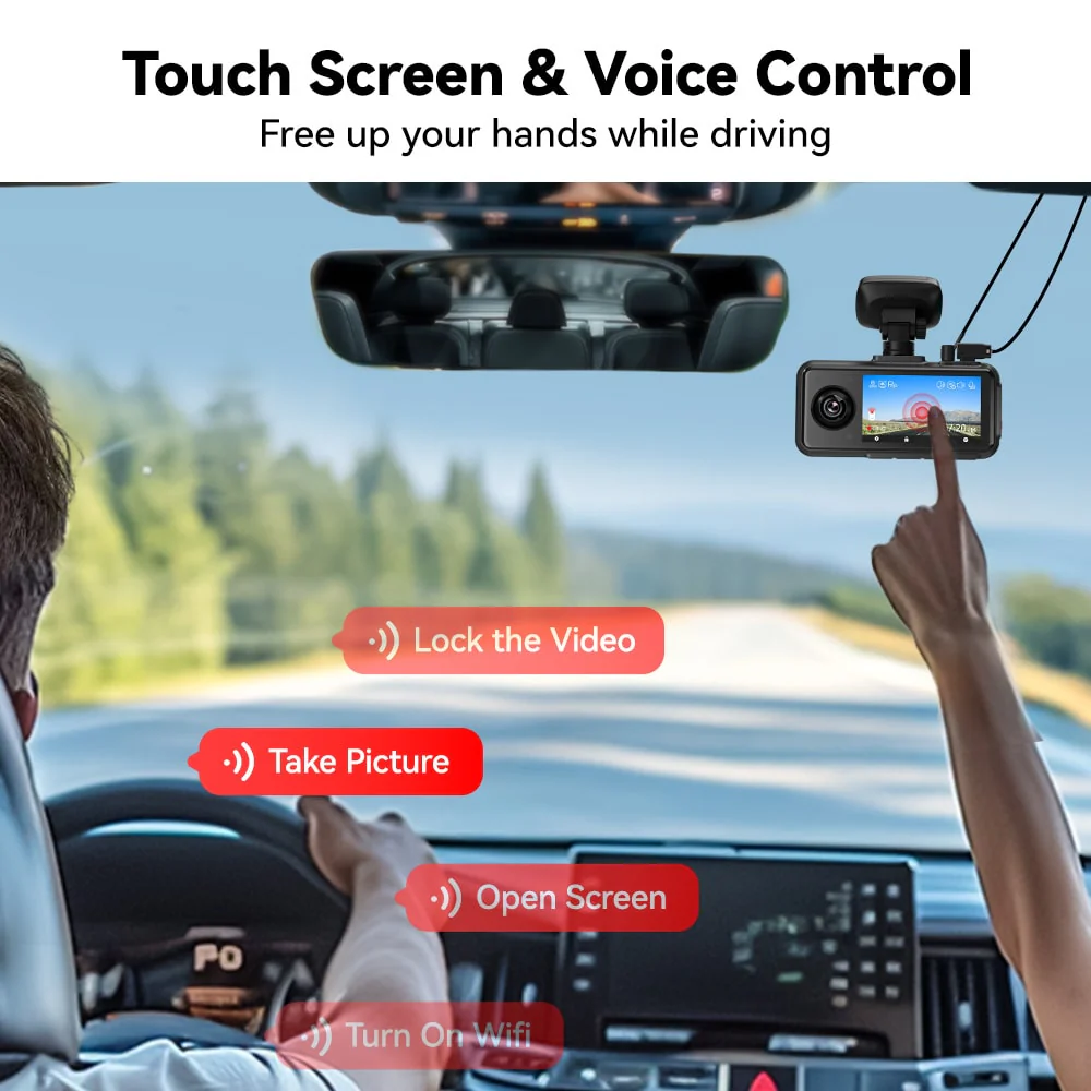 Redtiger A6 4K 3-Channel Dash Cam 5.8Ghz Wifi Voice Control Dash Cam - Image 8