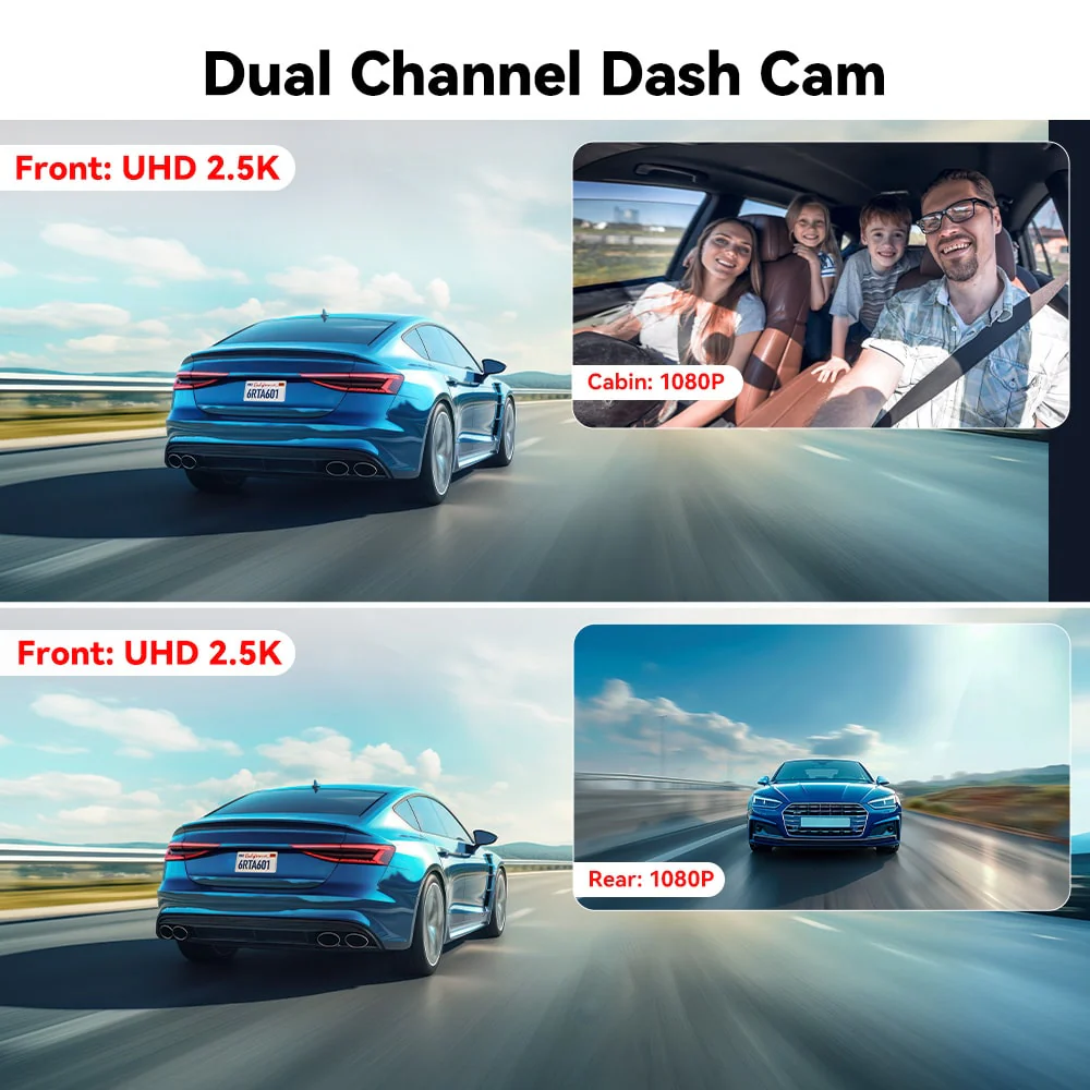 Redtiger A6 4K 3-Channel Dash Cam 5.8Ghz Wifi Voice Control Dash Cam - Image 9