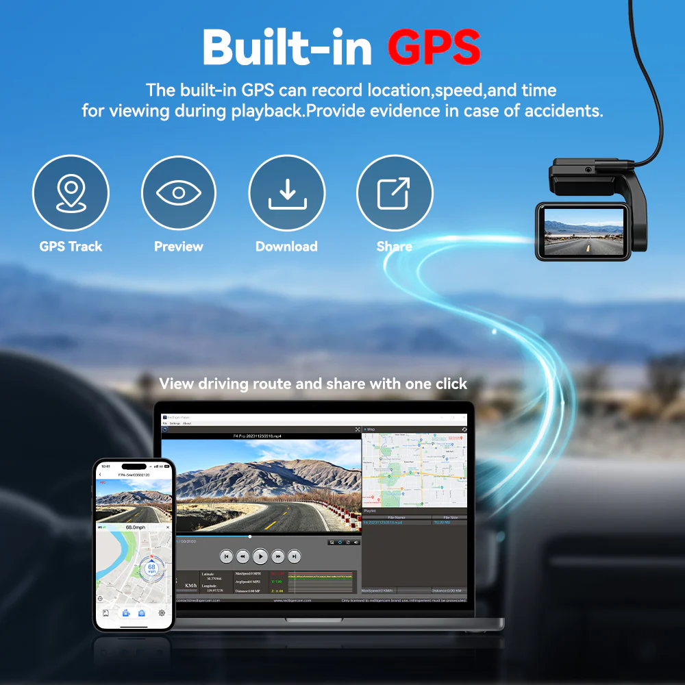 Redtiger A4 4K+1080P Voice Control 5.8GHz WIFI Dash Cam - Image 4